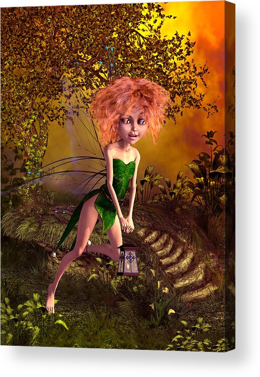 Fairy In The Woods Acrylic Print featuring the digital art Fairy in the woods #1 by John Junek