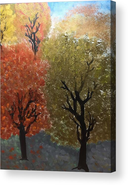Fall Trees Painting Acrylic Print featuring the painting Fall Trees #1 by Paula Brown