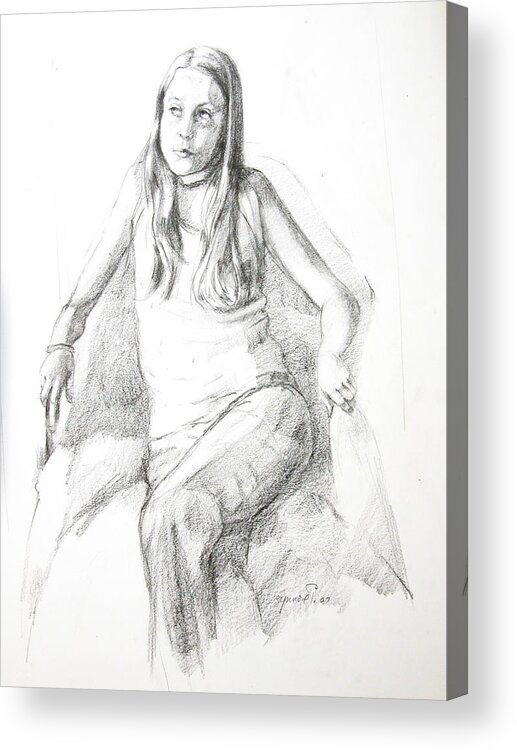  Acrylic Print featuring the drawing Pensive Girl #1 by Synnove Pettersen