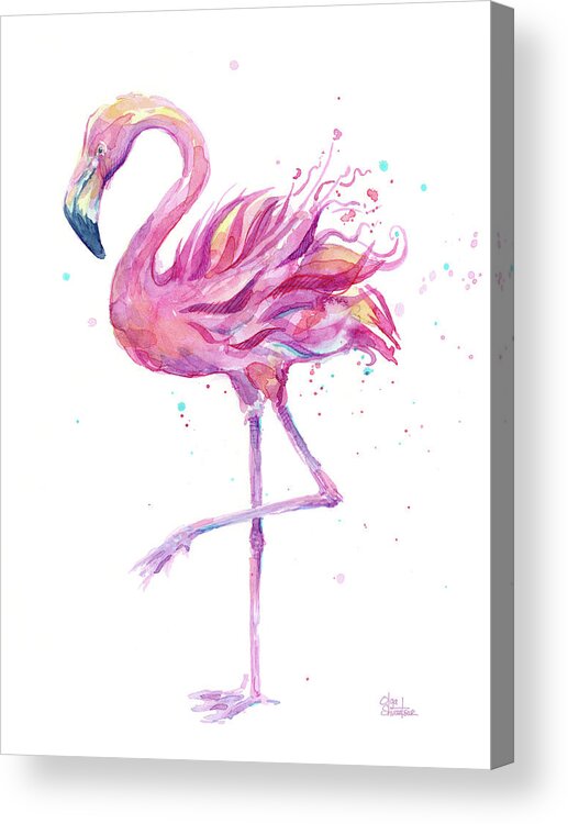 Flamingo Acrylic Print featuring the painting Pink Flamingo Watercolor #2 by Olga Shvartsur