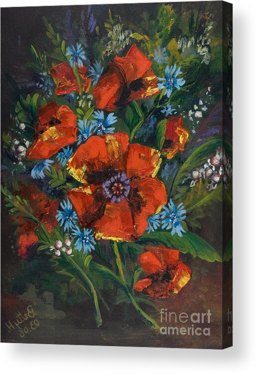 Greeting Cards Acrylic Print featuring the painting Poppies and Wildflowers #2 by Elisabeta Hermann