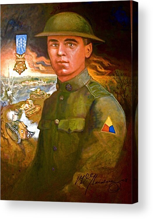 Portrait Of Corporal Harold W. Roberts Acrylic Print featuring the painting Portrait of Corporal Roberts #1 by Craig A Christiansen