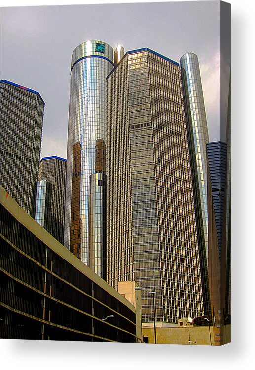 Guy Ricketts Art And Photography Acrylic Print featuring the photograph Renaissance Center in Detroit #1 by Guy Ricketts