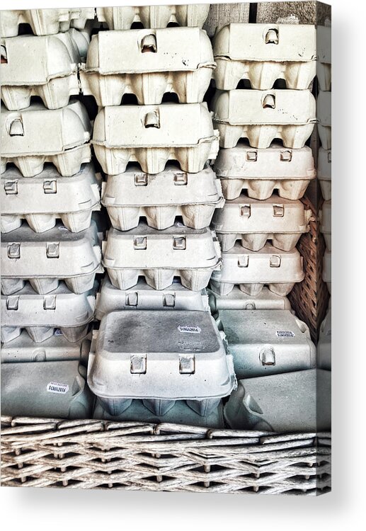 Egg Boxes Acrylic Print featuring the photograph Stacked egg boxes #1 by Tom Gowanlock
