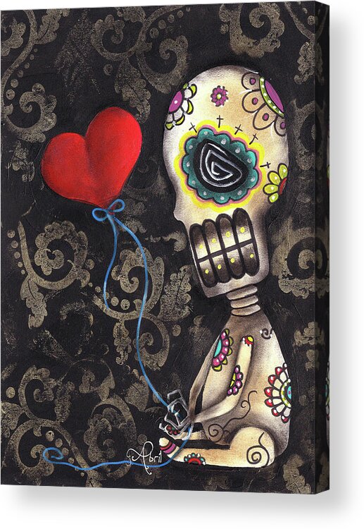 Skeleton Acrylic Print featuring the painting Waiting for you by Abril Andrade