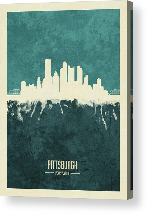 Pittsburgh Acrylic Print featuring the digital art Pittsburgh Pennsylvania Skyline #13 by Michael Tompsett