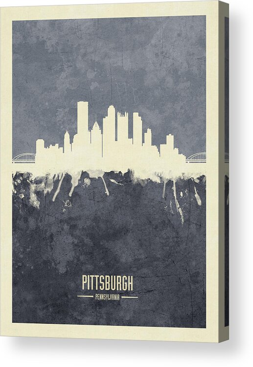 Pittsburgh Acrylic Print featuring the digital art Pittsburgh Pennsylvania Skyline #14 by Michael Tompsett