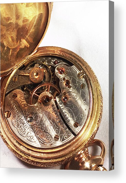 Timepiece Acrylic Print featuring the photograph 1887 Waltham Pocketwatch by Geoff Jewett