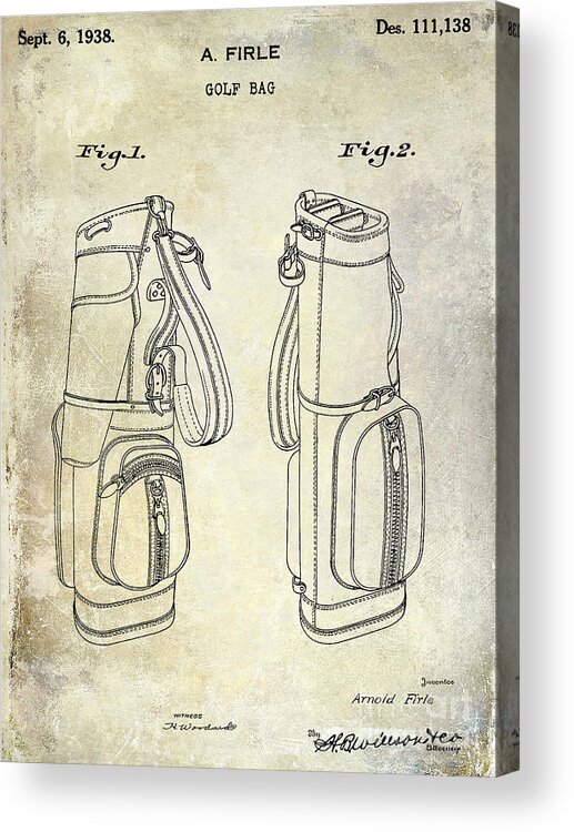 Golf Bag Acrylic Print featuring the photograph 1938 Golf Bag Patent by Jon Neidert