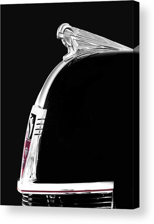 1940 Oldsmobile Dynamic Acrylic Print featuring the photograph 1940 Oldsmobile Hood Ornament by Mark Rogan