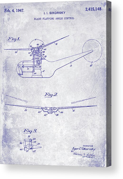 1947 Helicopter Patent Acrylic Print featuring the photograph 1947 Helicopter Patent Blueprint by Jon Neidert