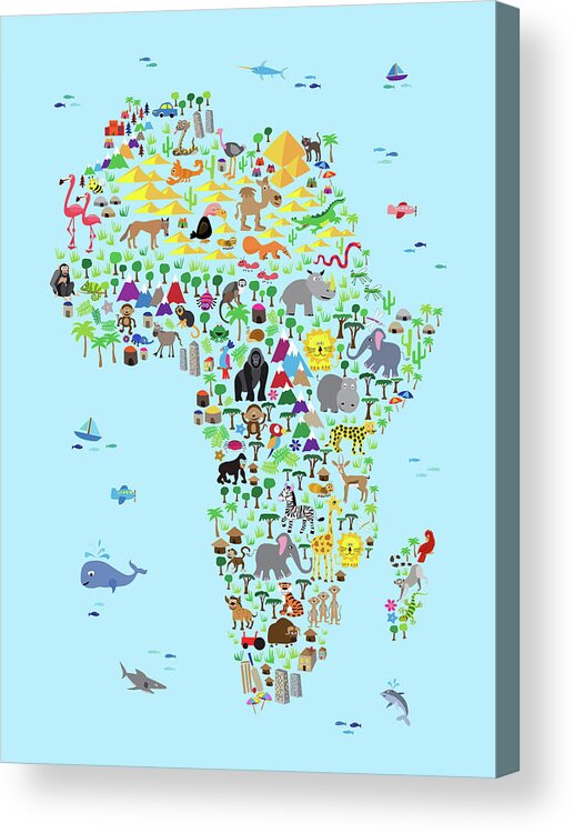 Map Of The Africa Acrylic Print featuring the digital art Animal Map of Africa for children and kids #2 by Michael Tompsett