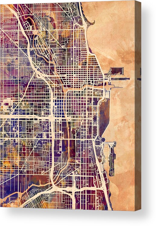 Chicago Acrylic Print featuring the digital art Chicago City Street Map #2 by Michael Tompsett