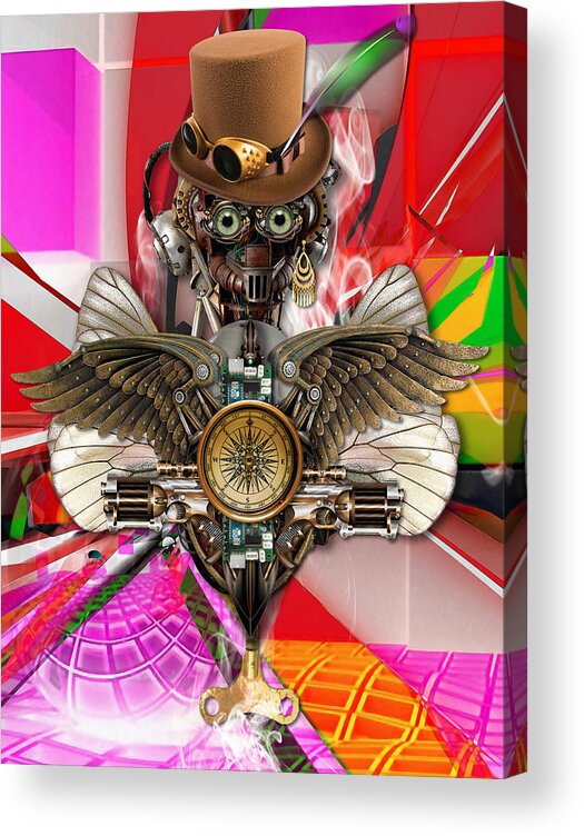 Steampunk Acrylic Print featuring the mixed media Flying High #2 by Marvin Blaine