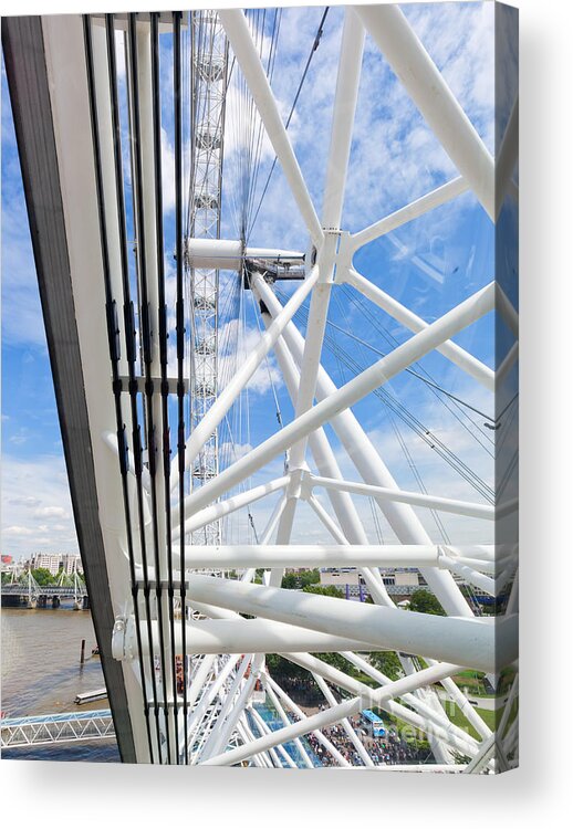 London Acrylic Print featuring the photograph London Eye construction, mechanism as seen from the capsule. London, UK #2 by Michal Bednarek