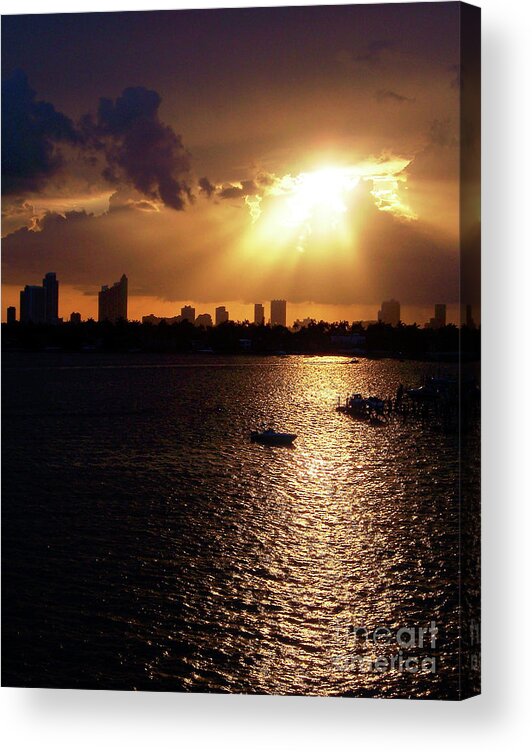 Miami Acrylic Print featuring the photograph Sunset Over Miami by Phil Perkins