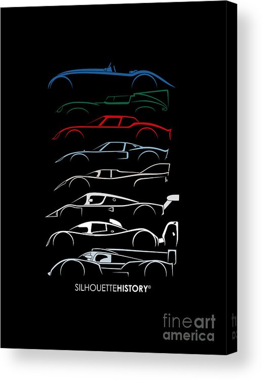 Race Cars Acrylic Print featuring the digital art 24 Hours Race Cars SilhouetteHistory by Gabor Vida