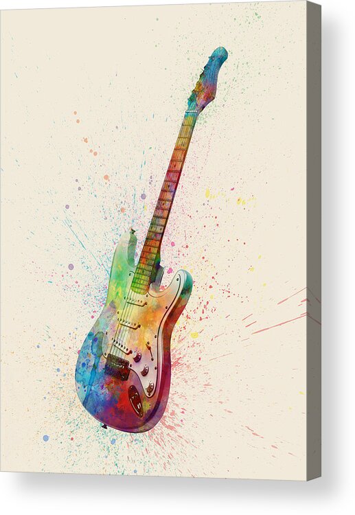 Electric Guitar Acrylic Print featuring the digital art Electric Guitar Abstract Watercolor by Michael Tompsett