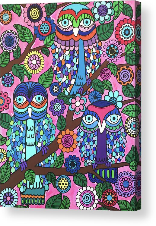 Owls Acrylic Print featuring the painting 3 Owls by Beth Ann Scott