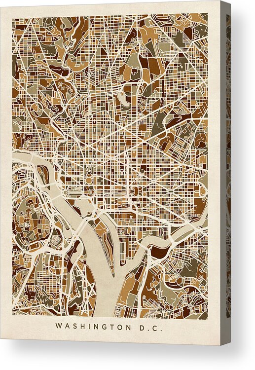 Street Map Acrylic Print featuring the digital art Washington DC Street Map by Michael Tompsett