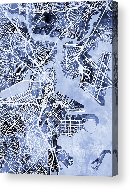 Street Map Acrylic Print featuring the digital art Boston Massachusetts Street Map by Michael Tompsett