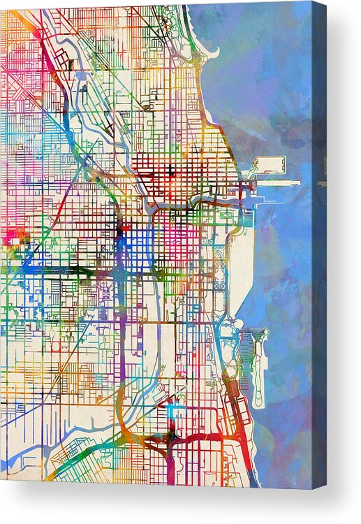 Chicago Acrylic Print featuring the digital art Chicago City Street Map by Michael Tompsett