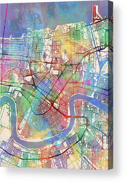 Street Map Acrylic Print featuring the digital art New Orleans Street Map by Michael Tompsett