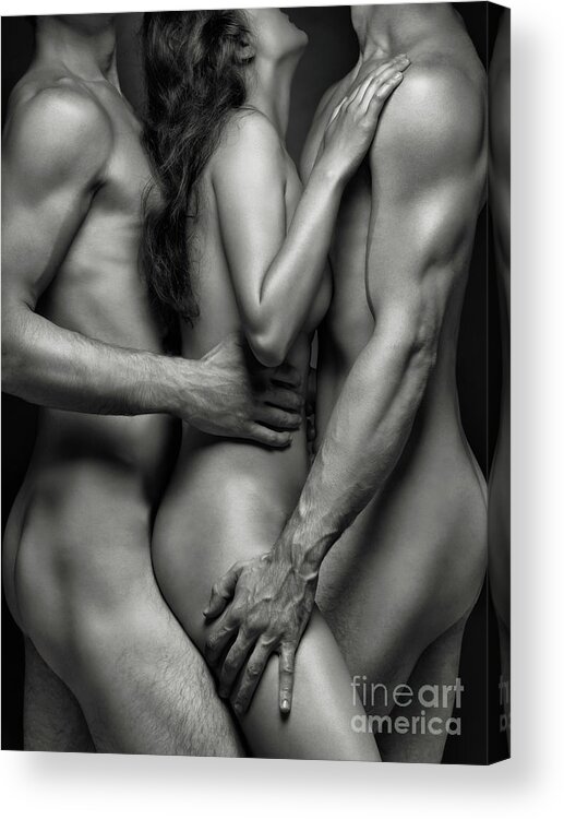 Naked Woman and Two Men Acrylic Print by Maxim Images Exquisite Prints Xxx Photo