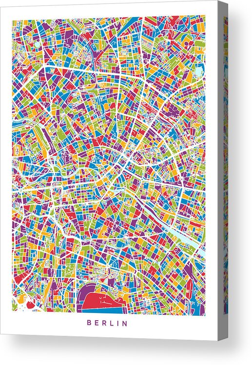 Berlin Acrylic Print featuring the digital art Berlin Germany City Map #7 by Michael Tompsett