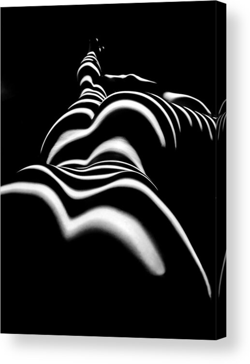 Zebra Acrylic Print featuring the photograph 8903-SLG Zebra Woman Shoulders and Back Sensual Nude Abstract Black White Stripe by Chris Maher by Chris Maher