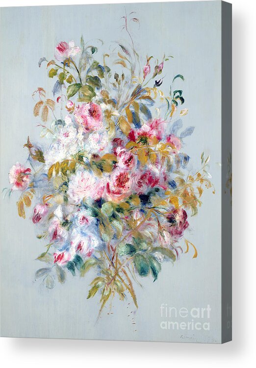 A Bouquet Of Roses Acrylic Print featuring the painting A Bouquet of Roses by Pierre Auguste Renoir