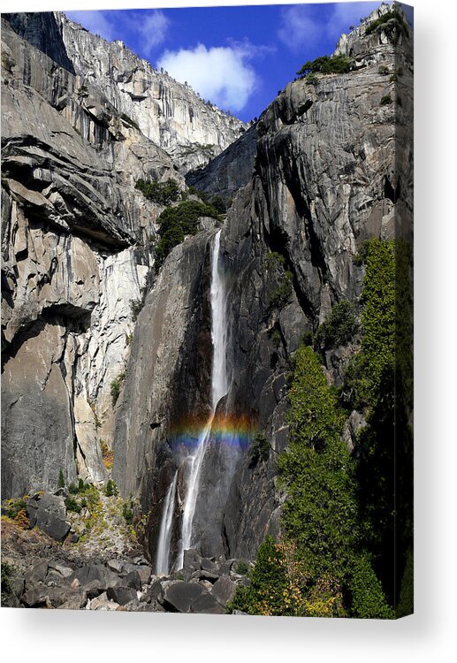 Mountains Acrylic Print featuring the photograph A Rainbow Emanating from Yosemite Falls by Dave Sribnik