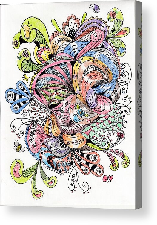 Zentangle©️ Acrylic Print featuring the drawing Abstract2Colored by Quwatha Valentine