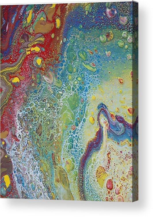 #acrylicdirtypour #acrylicarts #sugarplumtheband #coolart #newart #awesomeart #acrylicsmuticolored #abstractartforsale #camvasartprints #originalartforsale #abstractartpaintings Acrylic Print featuring the painting Acrylic Dirty Pour #3 using blue red and yellow by Cynthia Silverman