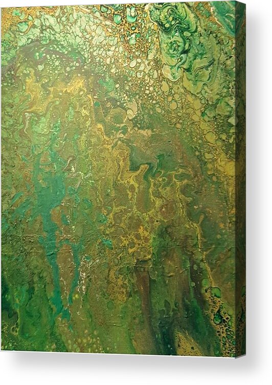 #acrylicdirtypour #abstractacrylics #coolart #paintingswithgreenandgold #acrylicart #abstractartforsale #camvasartprints #originalartforsale #abstractartpaintings Acrylic Print featuring the painting Acrylic Dirty Pour with Greens browns gold copper by Cynthia Silverman