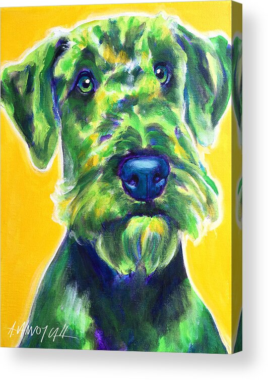 Airedale Terrier Acrylic Print featuring the painting Airedale Terrier - Apple Green by Dawg Painter