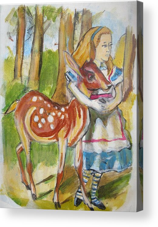 Woods Acrylic Print featuring the painting Alice and the Deer by Denice Palanuk Wilson