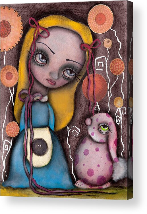 Alice In Wonderland Acrylic Print featuring the painting Alice and the Pink Bunny by Abril Andrade