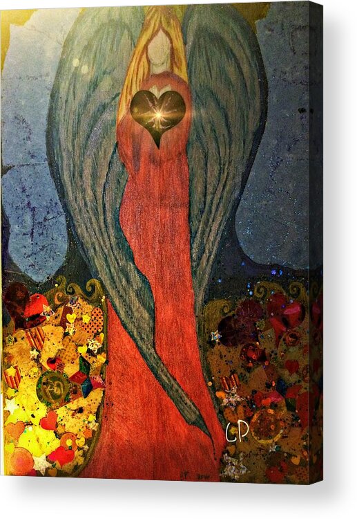 Angel Acrylic Print featuring the mixed media Angel sails waves of love by Christine Paris