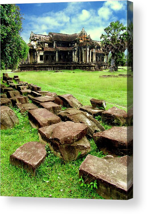 Angkor Wat Acrylic Print featuring the photograph Angkor Wat Ruined Causeway by Mark Sellers