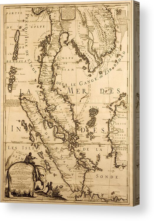 Map Of South East Asia Acrylic Print featuring the drawing Antique Map of South East Asia by French School