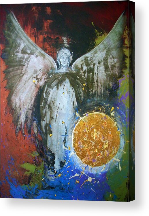 Angels Acrylic Print featuring the painting Archangel Michael Creation by Alma Yamazaki