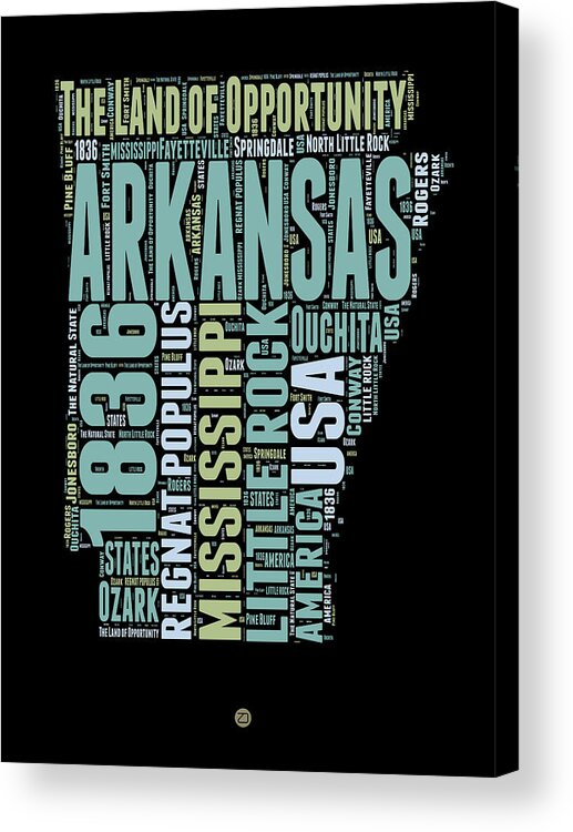 Arkansas Acrylic Print featuring the digital art Arkansas Word Cloud 1 by Naxart Studio
