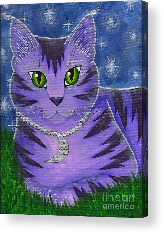 Astra Acrylic Print featuring the painting Astra Celestial Moon Cat by Carrie Hawks