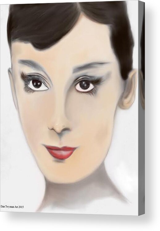 Audrey Hepburn Acrylic Print featuring the drawing Audrey Hepburn Color by Dan Twyman