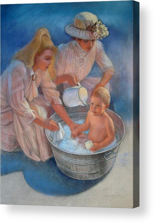 Nostalgic Acrylic Print featuring the painting Baby's Summer Bath by Sue Halstenberg