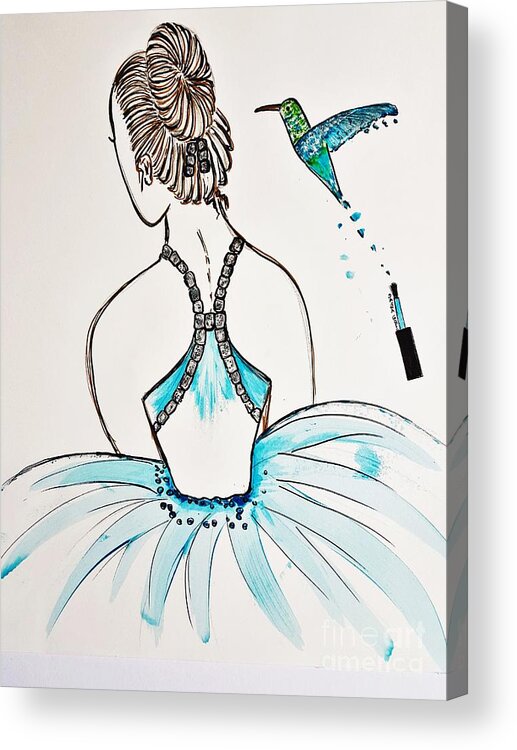 Ballerina Acrylic Print featuring the painting Ballerina Hummingbird Love by Jasna Gopic