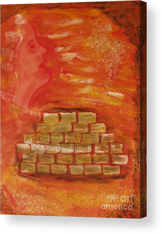 Orange Red Head Acrylic Print featuring the painting Barrier In Mind by Pilbri Britta Neumaerker