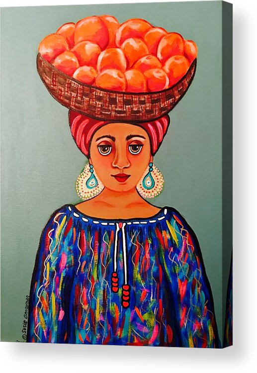 Oranges Acrylic Print featuring the painting Basket full of oranges by Susie Grossman
