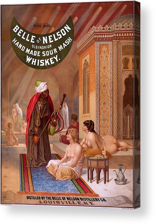 Whiskey Acrylic Print featuring the painting Belle of Nelson old fashion home made sour mash whiskey, advertising poster, 1883 by Vincent Monozlay